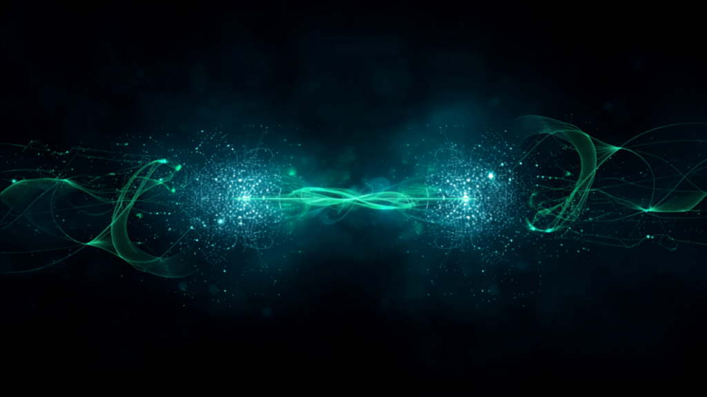 Illustrazione astratta scura teal, ponte di dati tra due reti — Adobe Commerce e Salesforce