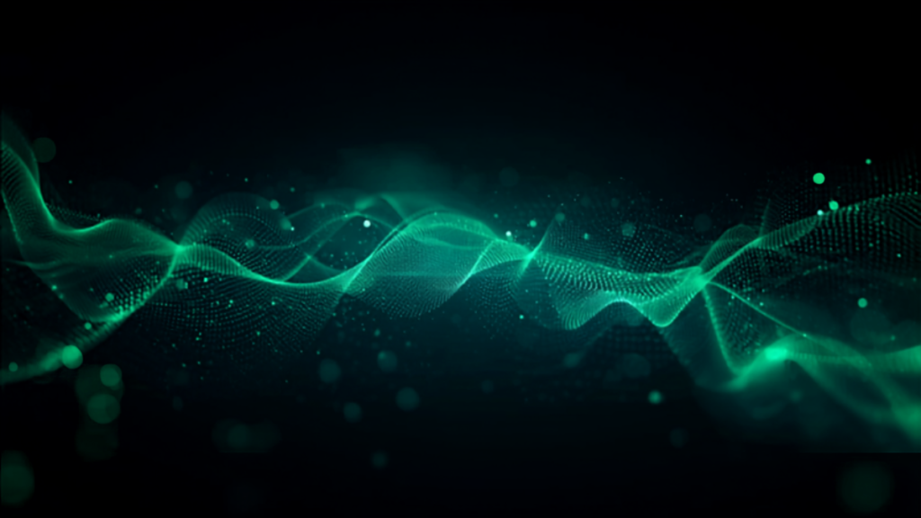 Illustrazione astratta scura teal, pipeline di dati verso visualizzazioni — Adobe Commerce e Power BI